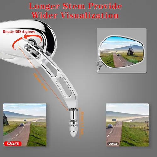 Miniatura 2 de Espejos retrovisores cromados de 8mm para Touring Road Glide FLTRX Electra Glide FLHT Road King FLHR Street Glide FLHX Sportster Dyna Softail Cromo