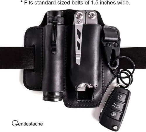 Miniatura 8 de Gentlestache Funda de cuero para Leatherman Multitool - Organizador de bolsillo EDC con soporte para llaves y funda de linterna, color negro
