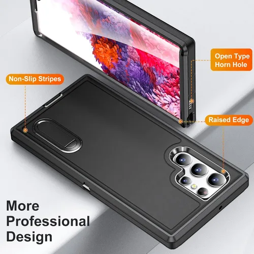 Miniatura 7 de Funda para Samsung Galaxy S22 Ultra con función atril de 3 capas de grado militar, funda protectora de silicona resistente a prueba de golpes