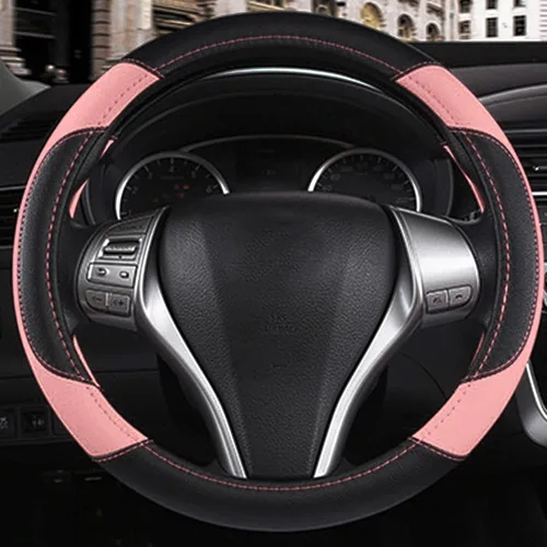Miniatura 6 de Funda de cuero para volante de auto, protector antideslizante para volante de auto de cuero de microfibra transpirable, ajuste universal para la Rosa