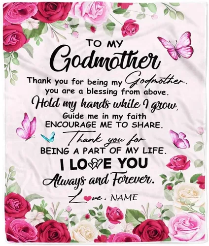 Manta personalizada con texto en inglés «To My Godmother from Goddaughter Godson Thank You for Being My Godmother», para Día de la Madre,