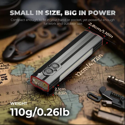 Miniatura 7 de Favourlite Linterna plana recargable, 1200 lúmenes, luz de trabajo magnética de bolsillo con clip, luz lateral RGB y haz rojo, 4 fuentes de luz