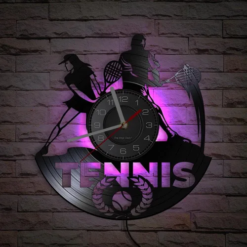 Reloj de pared LED de tenis de 12 pulgadas con 7 modos luminosos, cuarzo silencioso, sin tictac, vintage, decorativo, analógico, disco de vinilo