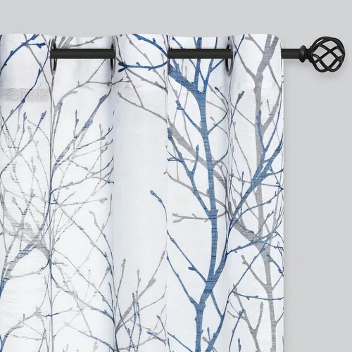 FMFUNCTEX Cortinas de lino semitransparentes para dormitorio, cortinas azules y blancas de 108 pulgadas de largo para sala de estar, cortinas extra