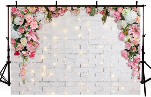 Miniatura 4 de AIBIIN Fondo de fotografía floral rosa de 7 x 5 pies para pared, flores blancas para boda, despedida de soltera, ceremonia, fondo de fotos, fiesta