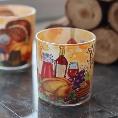 Miniatura 5 de Portavelas de Acción de Gracias, 4 unidades, portavelas votivas de cristal SHMILMH para decoración de mesa de otoño, chimenea, mantel Día de Acción