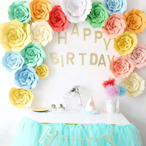 Miniatura 5 de Decoración de flores de papel gigantes para boda, fiesta, telón de fondo de flores, flores hechas a mano para guardería, decoración de pared de Crema