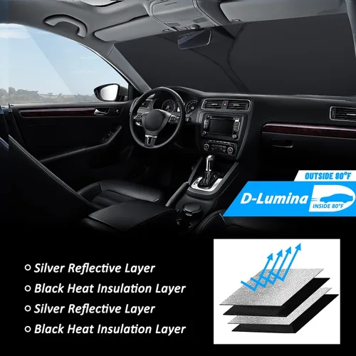 Miniatura 6 de D-Lumina Parasol para parabrisas Dodge RAM 1500 2019-2024 2025, parasol para ventana delantera, protector de visera para RAM 1500 CrewCab, camioneta