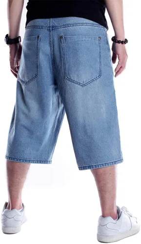 Miniatura 5 de Kinghua Pantalones cortos de mezclilla holgados para hombre, estilo casual, ajuste holgado, hip hop, monopatín