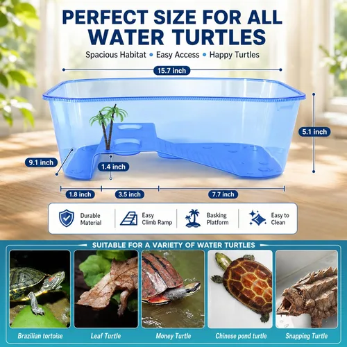 Miniatura 2 de Rypet Tanque Acuario para Tortugas - Hábitat de Reptiles, Hábitat de Tortugas, Tanque de Acuario para Reptiles para Cangrejo de Río y Cangrejo Azul