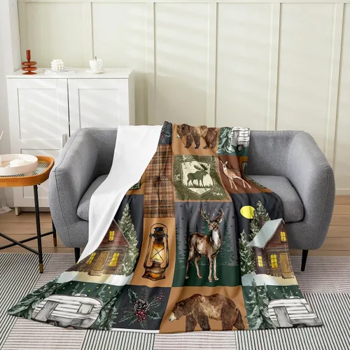 Miniatura 28 de Manta de forro polar de ciervo bohemio, tamaño individual, manta temática de caza de vida silvestre, decoración de cabaña, manta mullida para sofá