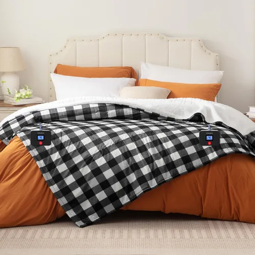 Miniatura 12 de Manta eléctrica térmica Westinghouse de franela y sherpa con 6 niveles de calefacción y apagado automático de 2-10 horas, manta térmica con jacquard