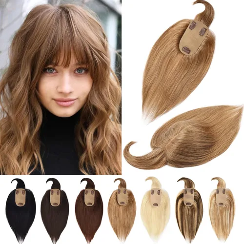 Miniatura 16 de Toppers de cabello humano real para mujeres con cabello delgado, 6 pulgadas, marrón oscuro