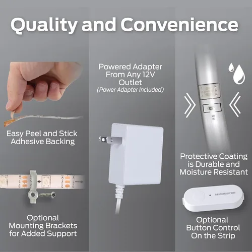 Miniatura 4 de Monster Tira de luces LED inteligentes RGB+IC de 25 pies, tira de luces reactivas de sonido para dormitorio, control de aplicación y voz, tira