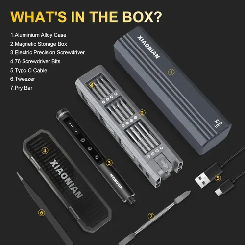 Miniatura 9 de Juego de destornilladores eléctricos de precisión de 3.7 V, mini destornillador eléctrico 76 en 1 con carga USB, kit de herramientas de reparación