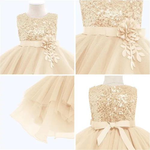 Miniatura 6 de Vestidos de niña de flores sin mangas de lentejuelas hinchado vestido de tul de la boda de la dama de honor del concurso bautismo cumpleaños vestido