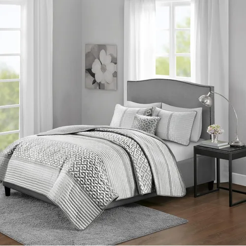 Miniatura 21 de Madison Park - Juego de colchas de lujo con diseño de rayas jacquard - para todas las estaciones, colcha de cama ligera, fundas, almohada Azul