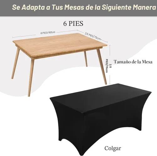 Miniatura 3 de Fixwal Paquete de 6 Cubiertas de Mesa, Mantel de Spandex Ajustado Rectangular de 6 Pies Resistente Elástico Cubierta de Mesa Rectangular para Patio