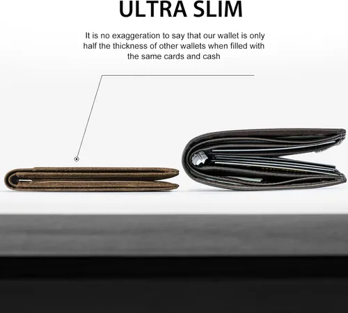 Miniatura 2 de GSOIAX Billetera delgada para hombre minimalista de cuero genuino fibra de carbono con bloqueo RFID de cuero vacuno plegable con caja de regalo