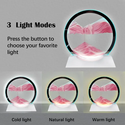 Miniatura 7 de Akaco Sand Art - Movimiento líquido con luz, base de madera blanca, pintura de flujo de vidrio móvil, 3 colores cambiantes, lámpara de mesa de Rosado