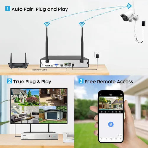 Miniatura 3 de Sistema de cámara de seguridad 1080P inalámbrico, Plug and Play Kit NVR de videovigilancia de 8 canales con 4 unids HD Bullet IP cámara