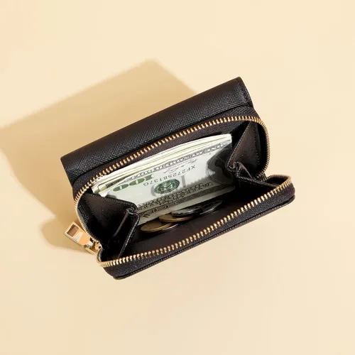 Miniatura 3 de JIUFENG Cartera corta con bloqueo RFID para mujer, multiusos, con cremallera, plegada, monederos, bolsas para múltiples tarjetas, organizador