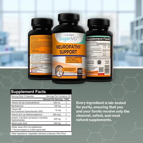 Miniatura 7 de SugarMD Suplemento de apoyo a la neuropatía – 180 cápsulas de suplemento nervioso con ácido alfa lipoico, benfotiamina y vitamina D3 B6 B12