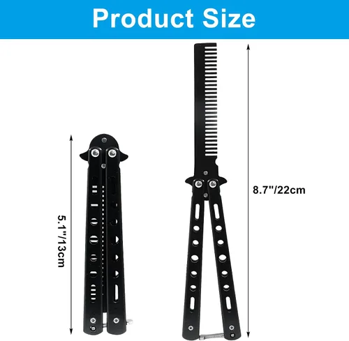 Miniatura 2 de Paquete de 2 cuchillos de mariposa peine de entrenamiento de práctica de peine plegable de acero inoxidable principiantes entrenador artes marciales