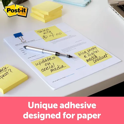 Miniatura 12 de Post-it Bloque de notas original, 3" x 3" 50 hojas por bloque, paquete de 4 color amarillo, Amarillo canario