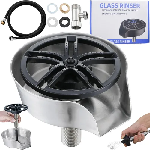 Enjuagadora de vidrio y lavadora de tazas para fregadero, boquilla rociadora giratoria de 360° con diseño extraíble, limpiador de botellas, base