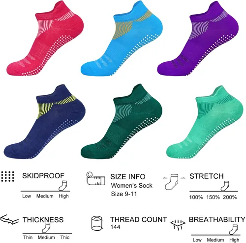 Miniatura 3 de FUNDENCY Calcetines de yoga antideslizantes para mujer, 6 pares, calcetines antideslizantes para pilates, Bikram Fitness Calcetines con empuñaduras