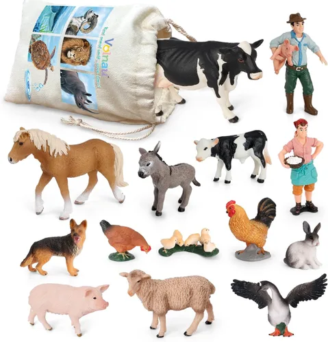Volnau Figuras de animales de granja, 14 piezas, figuras de granero para niños pequeños, preescolar, vaca, oveja, polla, perro, cerdo, juegos de