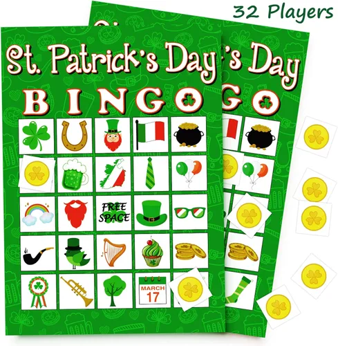 Moon Boat 32Players - Juego de bingo del día de San Patricio para adultos, actividades de fiesta de trébol