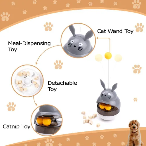 Miniatura 5 de Juguete rompecabezas para gatos, dispensador de comida para mascotas con equilibrio automático, estimulante del cerebro, alimentador lento, juguetes