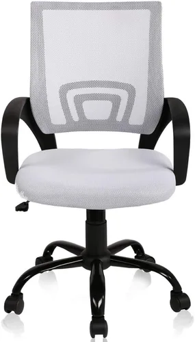 Miniatura 9 de Silla de escritorio para computadora, ergonómica, respaldo medio, silla de malla con soporte lumbar y reposabrazos, moderna, altura ajustable, Negro