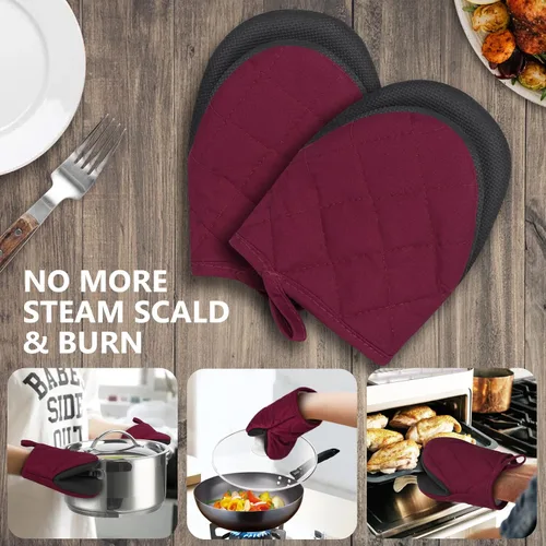 Miniatura 7 de 1 par de guantes cortos para horno, guantes de silicona para horno de cocina, resistentes al calor, 500 ℉, mini guantes para horno con superficies