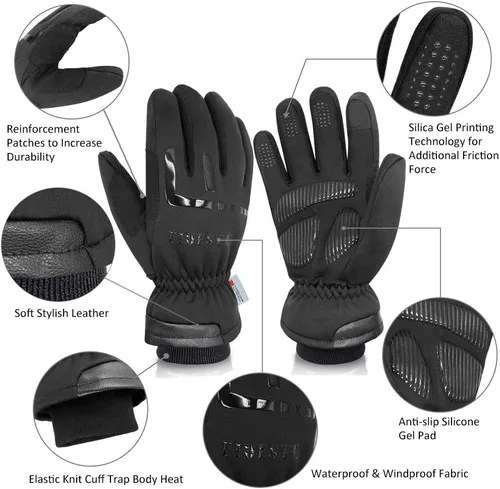 Miniatura 5 de Guantes térmicos de invierno impermeables de 40 - Guantes cálidos Thinsulate resistentes al viento con pantalla táctil, para conducir y ciclismo