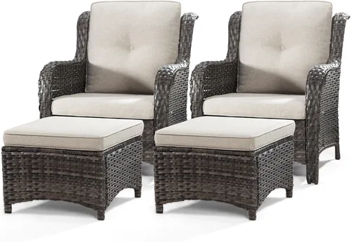 Miniatura 48 de Juego de 2 sillas de patio giratorias de 360 grados para exteriores y mesa auxiliar a juego – 3 sillas deslizantes de mimbre para patio con cojines