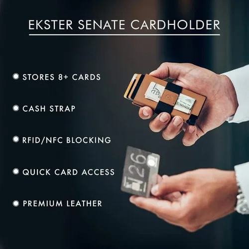 Miniatura 5 de Ekster Senate - Cartera de cuero para tarjetas - Bloqueo RFID - Acceso rápido a tarjetas Roma Coñac Cartera delgada