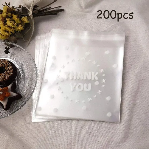 Miniatura 5 de 200 bolsas transparentes autoadhesivas para golosinas – Bolsas de celofán para galletas y dulces con diseño "THANK YOU" para panadería y recuerdos
