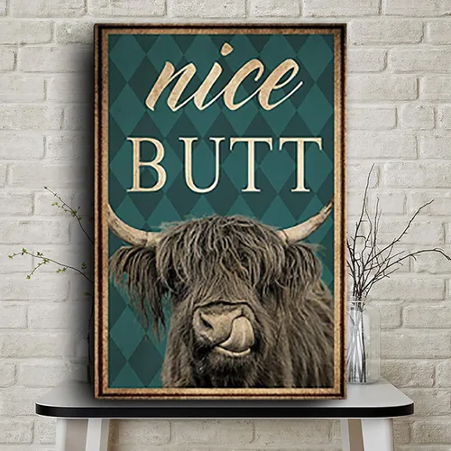 YUWONDESS Lienzo de vaca de las tierras altas, bonito póster vertical de las tierras altas negras, bonito trasero, divertido, vintage, obras de arte