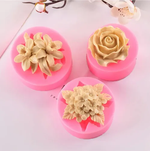Paquete de 3 moldes de silicona - Formas de flores 3D: rosa, peonía y redondo para hacer velas de resina y jabón XQ-Flower-3-Pack