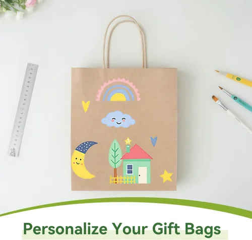 Miniatura 4 de Brothersbox Bolsas de regalo marrones con asas, 100 unidades, 8 * 4.76 * 10 pulgadas, bolsas de papel kraft medianas a granel para manualidades