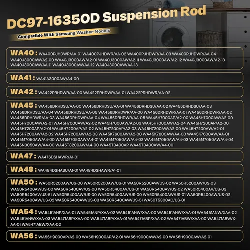 Miniatura 5 de Varillas de suspensión para lavadora para Samsung WA50T5300AC/US WA50R5400AV/US WA45T3400AW/A4 WA50R5200AW/US WA45N3050AW/A4, Reemplace las varillas