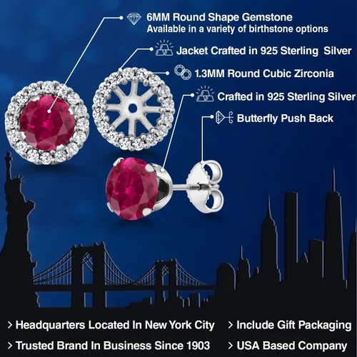 Miniatura 113 de Gem Stone King Aretes redondos de plata de ley 925 de 0.236 in con piedra natal extraíble para mujer