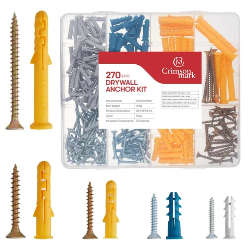 Miniatura 13 de CrimsonMark Juego de 120 piezas de anclajes y tornillos autoperforantes #8 para paneles de yeso #8 x 1-1/4" - Magníficos anclajes de pared