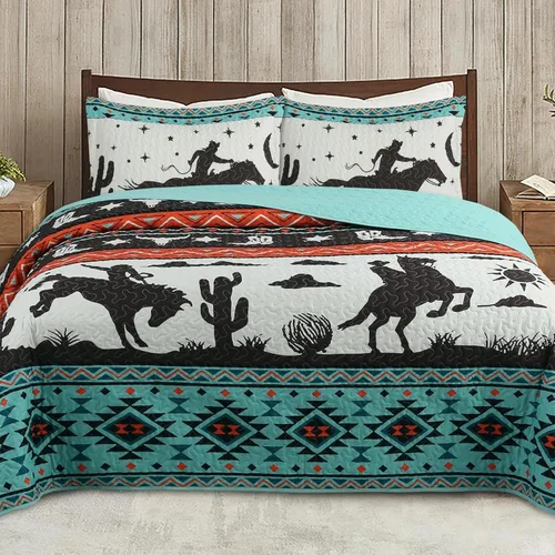 Miniatura 10 de MarCielo Juego de ropa de cama bohemia, colcha acolchada de 3 piezas, azul, King, poliéster