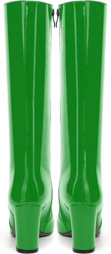 Miniatura 165 de AMBELIGHT Botas altas hasta la rodilla con cremallera y puntera puntiaguda para mujer, de patente sólida, tacón alto, 3.3 pulgadas
