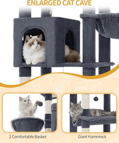 Miniatura 5 de Hzuaneri Árbol grande para gatos, torre para gatos de varios niveles de 75 pulgadas de alto, muebles de condominio para gatos más grandes