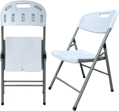 Miniatura 10 de BTEXPERT Silla plegable blanca con marco de acero, silla plegable comercial resistente, asiento de plástico HDPE, silla de eventos para interiores
